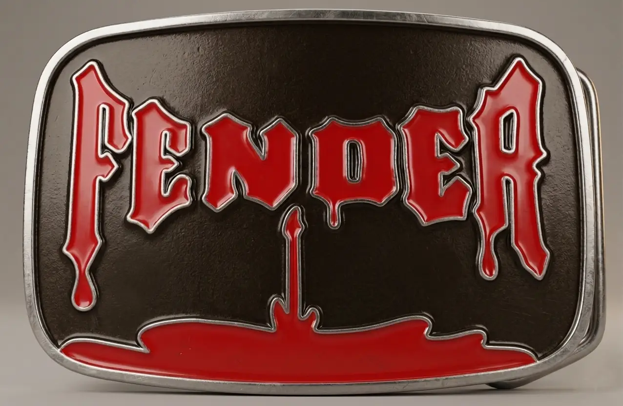 Метална тока за колан Fender с червен лак и хром