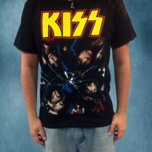 рок тениска KISS - с цялата група черна с жълто лого