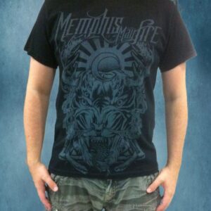 Памучна черна тениска на Memphis May Fire със синя щампа на тигър и луна