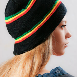 Черна зимна шапка Bob Marley с раста ивици - Hover Image
