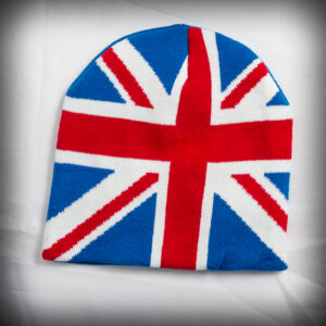 Зимна плетена шапка Union Jack с целия британски флаг в синьо, червено и бяло