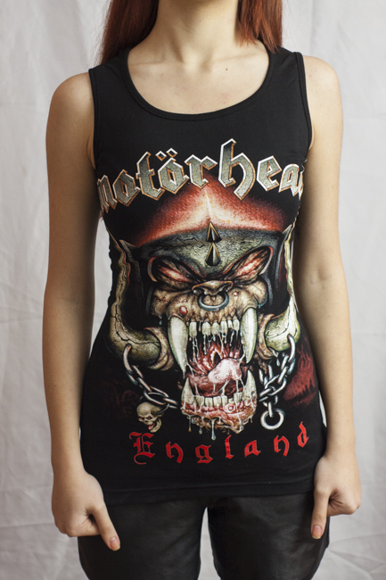 туника от памук Motorhead England Черен дамски потник Motorhead England със Snaggletooth
