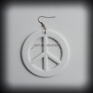 Бяла дамска обеца с Peace символ от пластмаса - Hover Image