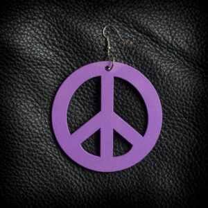 Розова дървена обеца с хипи знак Peace - Hover Image