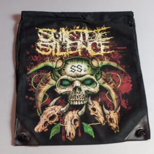 Черна текстилна мешка на групата Suicide Silence с голям череп с рога