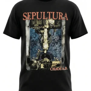 Черна тениска Sepultura с графичен принт от албума Chaos A.D.