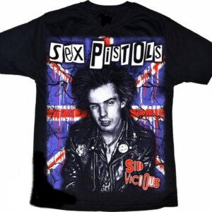 Рок тениска Sex Pistols Sid Vicious черна с британски флаг