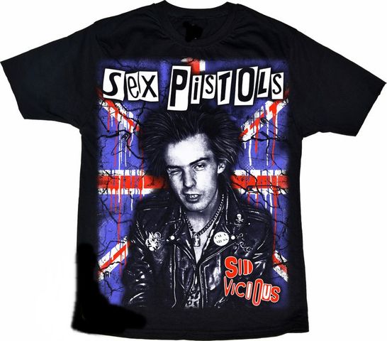 Рок тениска Sex Pistols Sid Vicious черна с британски флаг