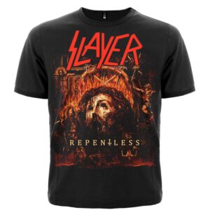 Метъл тениска Slayer Repentless черна с червено лого и адска щампа