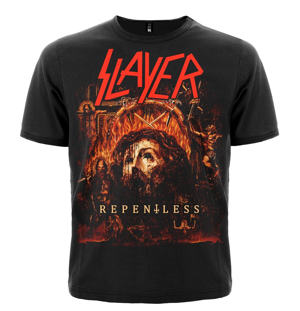 Метъл тениска Slayer Repentless черна с червено лого и адска щампа