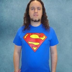 синя памучна тениска Superman с класическо червено и жълто лого на гърдите
