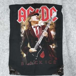 Черна текстилна мешка с цветна щампа на AC/DC и Ангус Йънг с китара