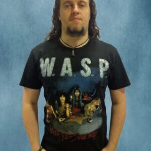 Черна рок тениска W.A.S.P. с дизайн I Wanna Be Somebody и логото на групата