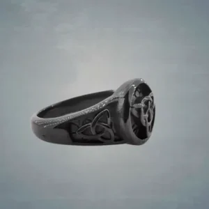 черен дамски viking пръстен със символа валкнут медицинска стомана скандинавски стил