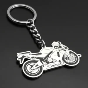 Сребрист метален ключодържател със силует на мотор Honda CBR от медицинска стомана