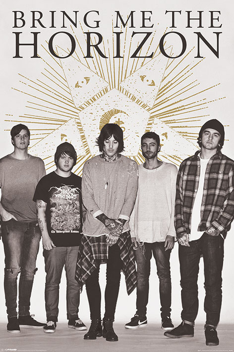 Постер на Bring Me The Horizon с членовете на бандата и окултно слънце