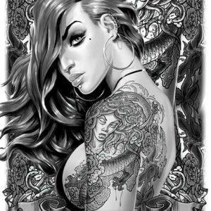 Плакат за стена Mya Tattoo черно-бяла жена с татуировки