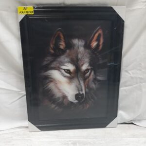 картина 3D Картина с дървена рамка Портрет на Вълк в черно