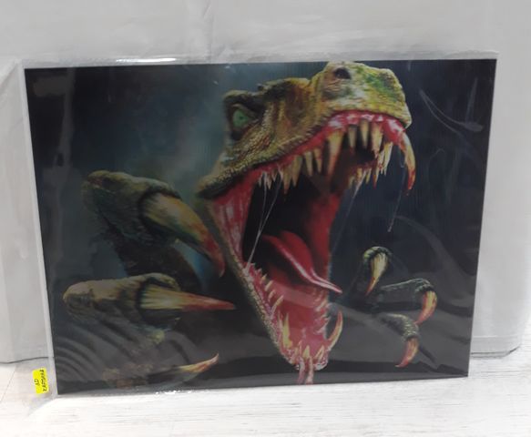 3D плакат динозавър яростен T-Rex с отворена уста и остри нокти