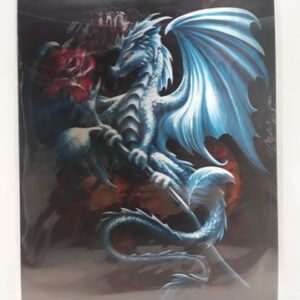 3D плакат дракон леден дракон със сини крила и жезъл на тъмен фон