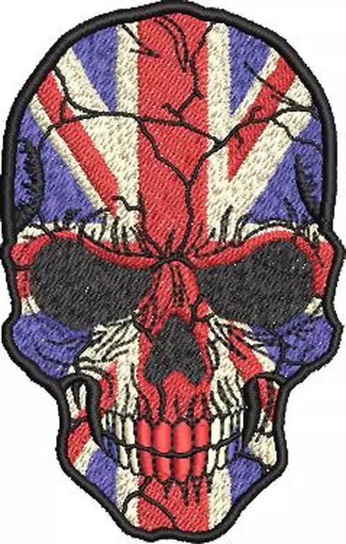Бродирана нашивка Череп с Британското Знаме Union Jack върху черен плат