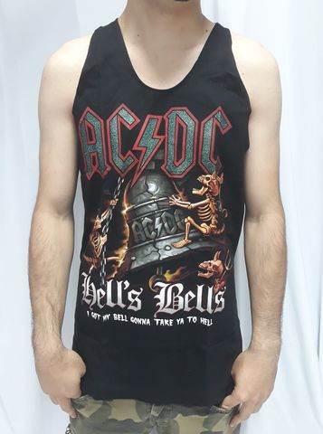 Черен мъжки потник от памук AC/DC Hell's Bells на разпродажба с голяма щампа