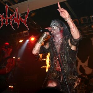 плакат за стена на блекарите Watain по време на концерт с огън