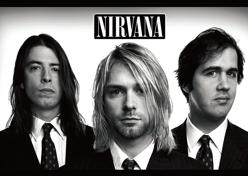 плакат за стена Nirvana с Кърт Кобейн черно-бял