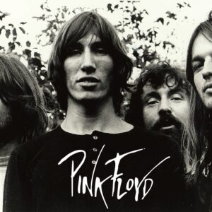 Ретро черно-бял плакат за стена Pink Floyd с членовете на групата