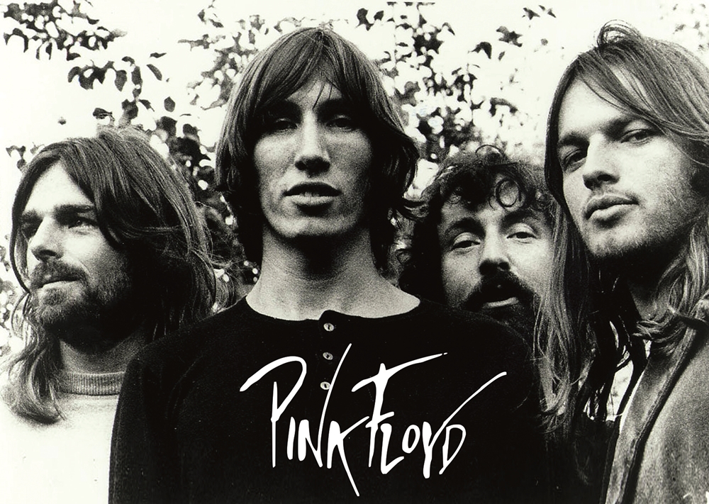 Ретро черно-бял плакат за стена Pink Floyd с членовете на групата