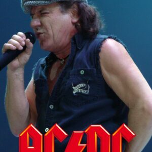 плакат за стена на AC/DC с вокалиста Брайън Джонсън и червено лого