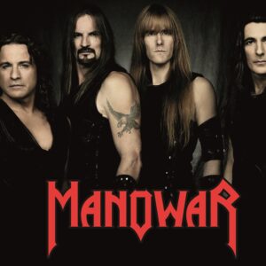 Плакат за стена Manowar с членовете на групата в бойна поза и червено лого