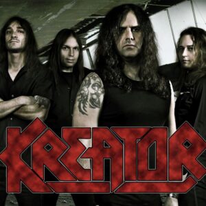 Плакат за стена Kreator с четиримата членове на групата и голямо червено лого