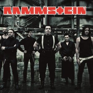 Плакат за стена Rammstein с членовете на групата пред индустриална фабрика