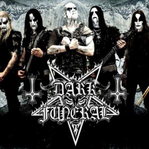 Плакат за стена Dark Funeral с петимата членове в corpse paint и голямо лого с пентаграма