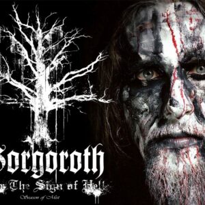 Плакат за стена Gorgoroth с вокалиста в corpse paint и бяло дърво на черен фон