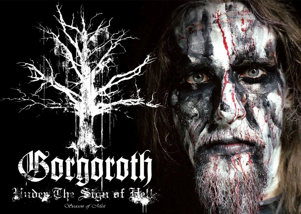 Плакат за стена Gorgoroth с вокалиста в corpse paint и бяло дърво на черен фон