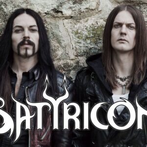 Плакат за стена Satyricon с музикантите Satyr и Frost на каменен фон