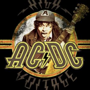 Постер за стена AC/DC с Ангъс Йънг, китара и логото на групата върху черен фон