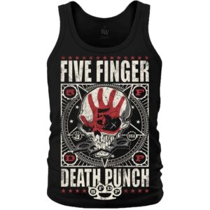 Мъжки потник от памук Five Finger Death Punch с череп и червена ръка