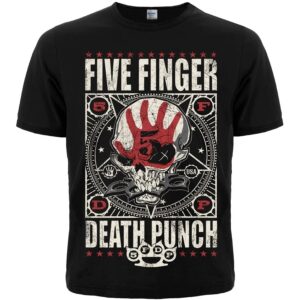 Черна метъл тениска на Five Finger Death Punch с череп и червена ръка