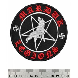 Кръгла блек метъл нашивка Marduk с вълк и пентаграм