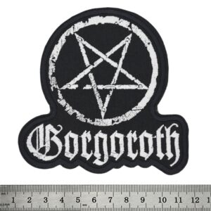 Бродирана нашивка на Gorgoroth с бяло лого и пентаграм на черен фон.