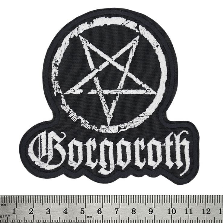 Бродирана нашивка на Gorgoroth с бяло лого и пентаграм на черен фон.