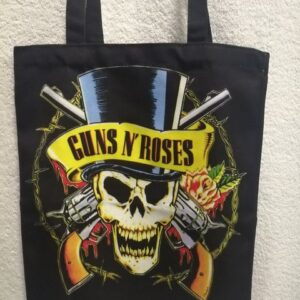 Черна текстилна чанта Guns N' Roses с лого и череп