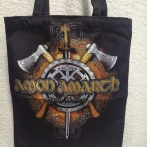 Черна текстилна чанта Amon Amarth с викингски брадви и щит лице