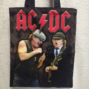 Черна текстилна чанта AC/DC с Ангъс Йънг и Брайън Джонсън лице