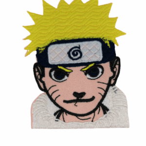 Везана нашивка Naruto с жълта коса и синя лента за глава, детайлен аниме портрет.