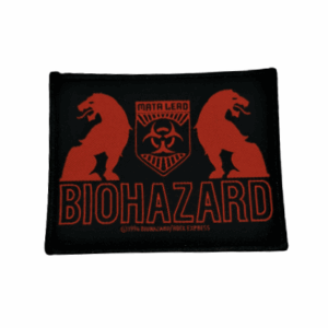 Везана нашивка за дрехи на Biohazard с червено лого Mata Leao и фигури на лъвове върху черен фон.