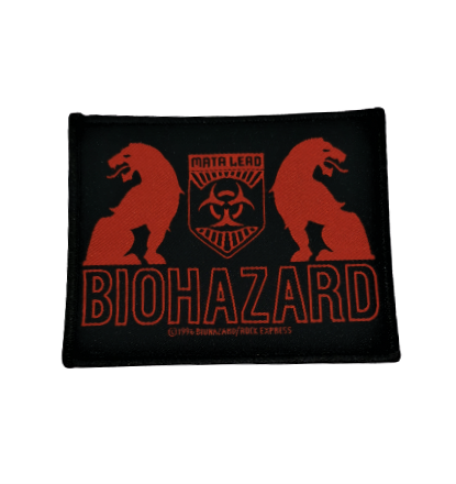 Везана нашивка за дрехи на Biohazard с червено лого Mata Leao и фигури на лъвове върху черен фон.